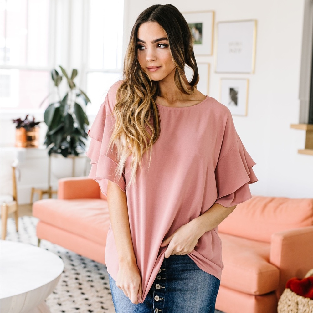 Ruth Ruffled Sleeve Top in Mauve - Picture 6 of 7